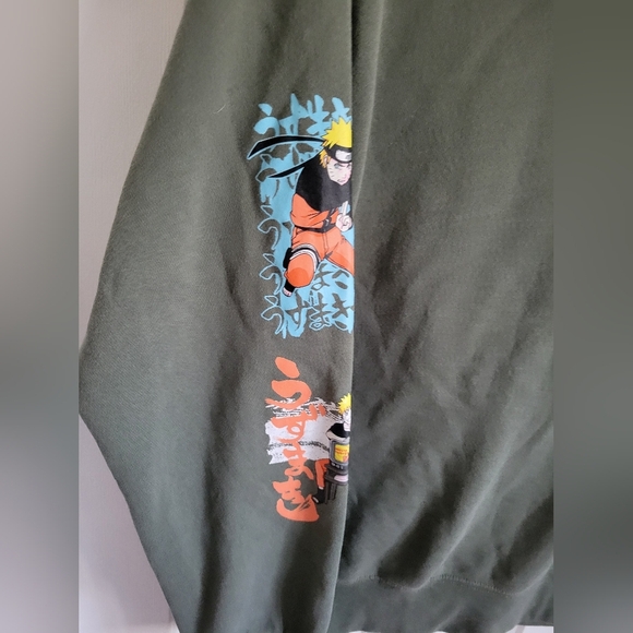 Naruto Shippuden Men's Olive Green Anime Hoodie Sweatshirt Pullover Size Medium - Picture 4 of 4